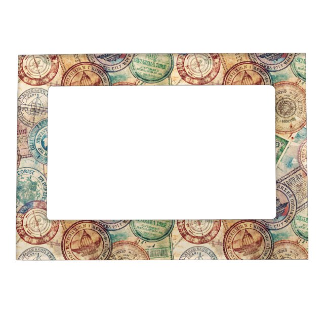 Rustic Passport Stamp Travel Pattern (1) Magnetic Frame (Front)