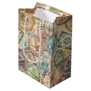 Rustic Passport Stamp Travel Pattern (1) Medium Gift Bag