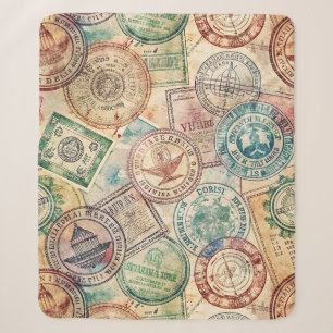 Rustic Passport Stamp Travel Pattern (1) Sherpa Blanket