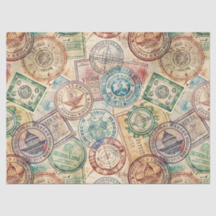 Rustic Passport Stamp Travel Pattern (1) Tissue Paper