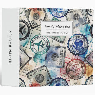 Rustic Passport Stamp Travel Pattern (2) 3 Ring Binder
