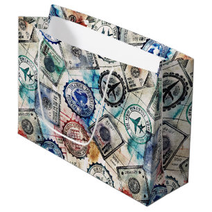 Rustic Passport Stamp Travel Pattern (2) Large Gift Bag