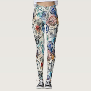 Rustic Passport Stamp Travel Pattern (2) Leggings