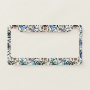 Rustic Passport Stamp Travel Pattern (2) License Plate Frame