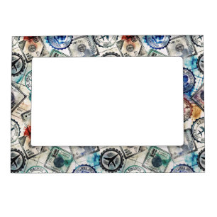 Rustic Passport Stamp Travel Pattern (2) Magnetic Frame