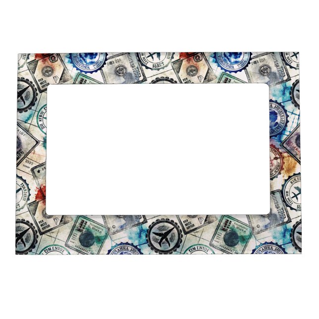 Rustic Passport Stamp Travel Pattern (2) Magnetic Frame (Front)