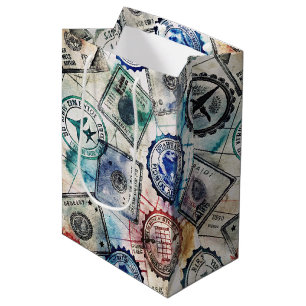 Rustic Passport Stamp Travel Pattern (2) Medium Gift Bag