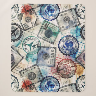 Rustic Passport Stamp Travel Pattern (2) Sherpa Blanket