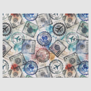 Rustic Passport Stamp Travel Pattern (2) Tissue Paper