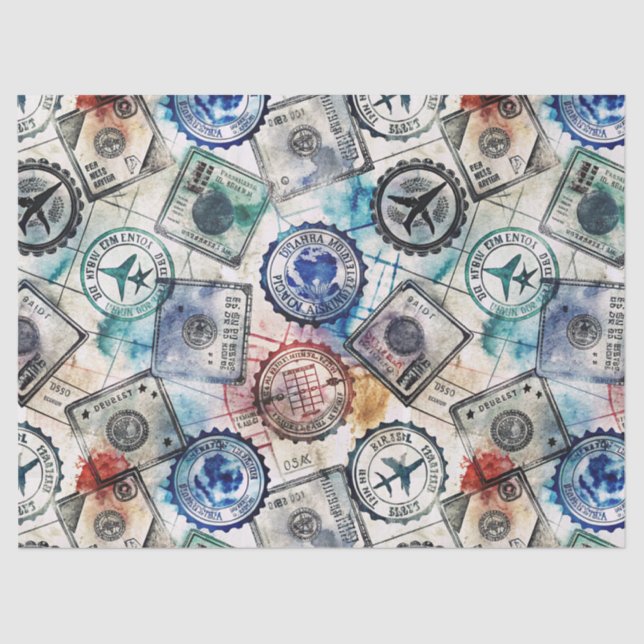 Rustic Passport Stamp Travel Pattern (2) Tissue Paper (Front)