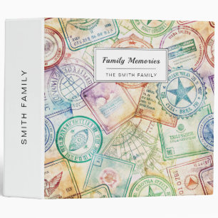 Rustic Passport Stamp Travel Pattern (3) 3 Ring Binder