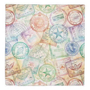 Rustic Passport Stamp Travel Pattern (3) Duvet Cover