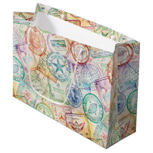 Rustic Passport Stamp Travel Pattern (3) Large Gift Bag