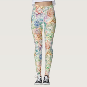 Rustic Passport Stamp Travel Pattern (3) Leggings