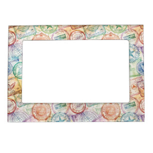 Rustic Passport Stamp Travel Pattern (3) Magnetic Frame