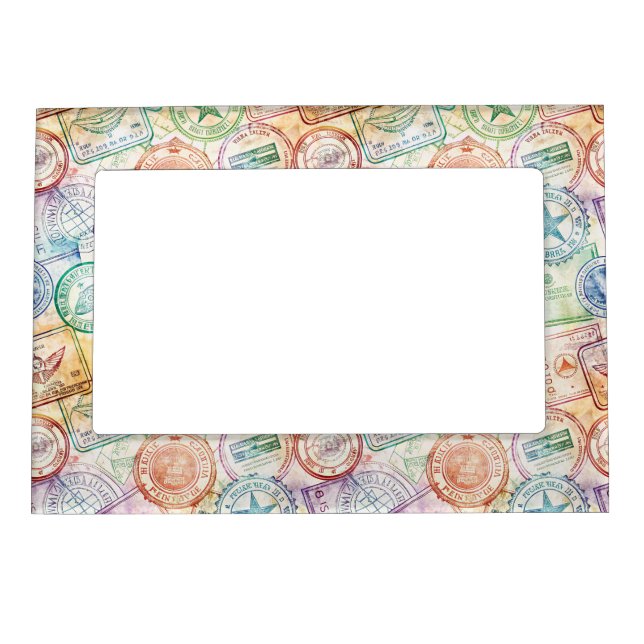 Rustic Passport Stamp Travel Pattern (3) Magnetic Frame (Front)
