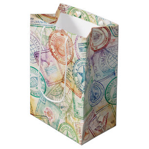 Rustic Passport Stamp Travel Pattern (3) Medium Gift Bag