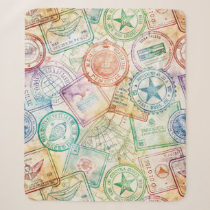 Rustic Passport Stamp Travel Pattern (3) Sherpa Blanket