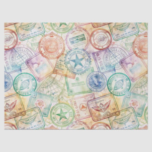 Rustic Passport Stamp Travel Pattern (3) Tissue Paper