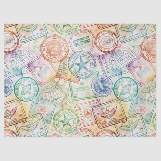 Rustic Passport Stamp Travel Pattern (3) Tissue Paper (Front)