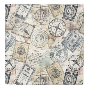Rustic Passport Stamp Travel Pattern (4) Duvet Cover