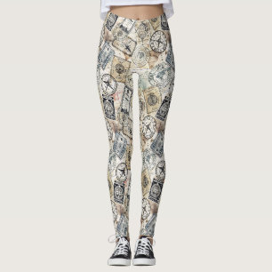 Rustic Passport Stamp Travel Pattern (4) Leggings