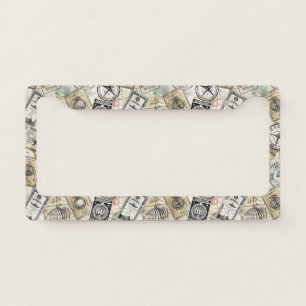 Rustic Passport Stamp Travel Pattern (4) License Plate Frame