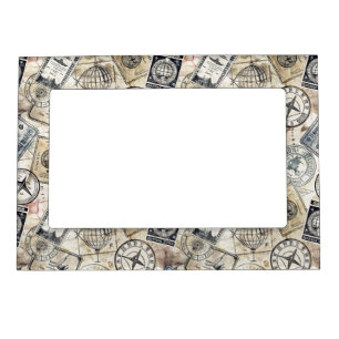 Rustic Passport Stamp Travel Pattern (4) Magnetic Frame