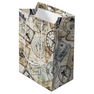 Rustic Passport Stamp Travel Pattern (4) Medium Gift Bag