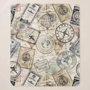 Rustic Passport Stamp Travel Pattern (4) Sherpa Blanket