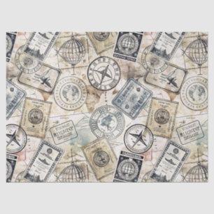Rustic Passport Stamp Travel Pattern (4) Tissue Paper