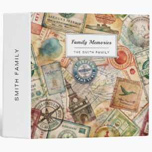 Rustic Passport Stamp Travel Pattern (5) 3 Ring Binder