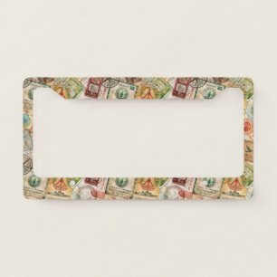 Rustic Passport Stamp Travel Pattern (5) License Plate Frame
