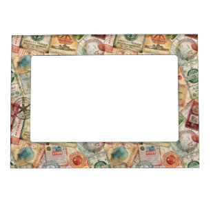 Rustic Passport Stamp Travel Pattern (5) Magnetic Frame