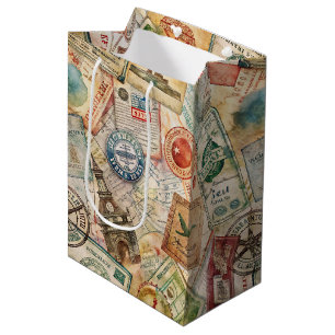 Rustic Passport Stamp Travel Pattern (5) Medium Gift Bag