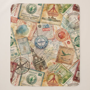 Rustic Passport Stamp Travel Pattern (5) Sherpa Blanket