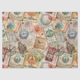 Rustic Passport Stamp Travel Pattern (5) Tissue Paper