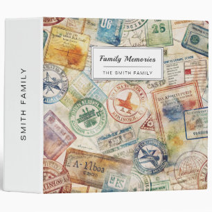 Rustic Passport Stamp Travel Pattern (6) 3 Ring Binder