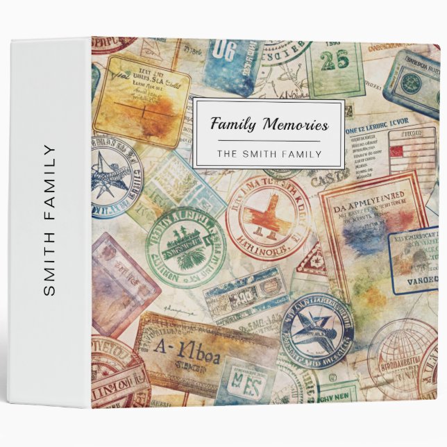 Rustic Passport Stamp Travel Pattern (6) 3 Ring Binder (Front/Spine)