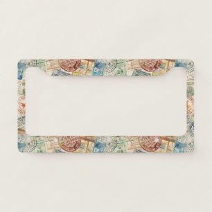 Rustic Passport Stamp Travel Pattern (6) License Plate Frame