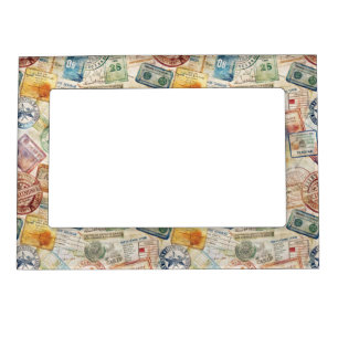 Rustic Passport Stamp Travel Pattern (6) Magnetic Frame