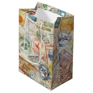 Rustic Passport Stamp Travel Pattern (6) Medium Gift Bag