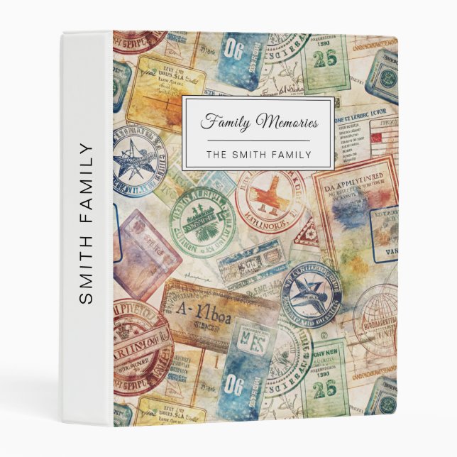 Rustic Passport Stamp Travel Pattern (6) Mini Binder (Front/Spine)