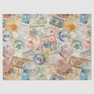 Rustic Passport Stamp Travel Pattern (6) Tissue Paper