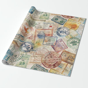 Rustic Passport Stamp Travel Pattern (6) Wrapping Paper