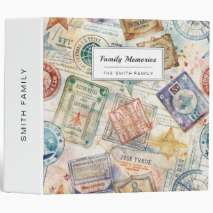 Rustic Passport Stamp Travel Pattern (7) 3 Ring Binder