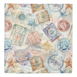 Rustic Passport Stamp Travel Pattern (7) Duvet Cover