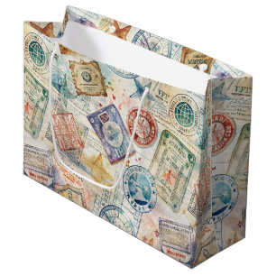 Rustic Passport Stamp Travel Pattern (7) Large Gift Bag
