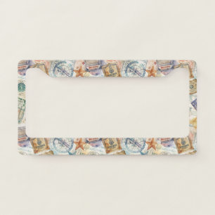 Rustic Passport Stamp Travel Pattern (7) License Plate Frame