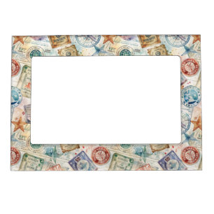 Rustic Passport Stamp Travel Pattern (7) Magnetic Frame
